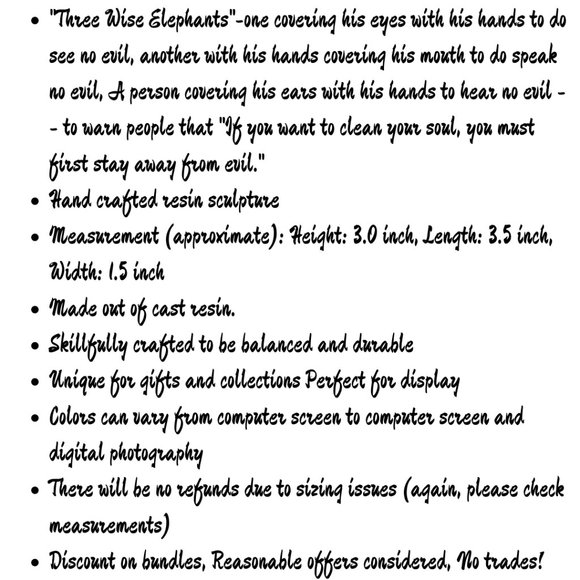 Elephant See No Evil, Hear No Evil, Speak No Evil Resin Figurine 3Hx3.5Lx1.5W - Picture 2 of 7